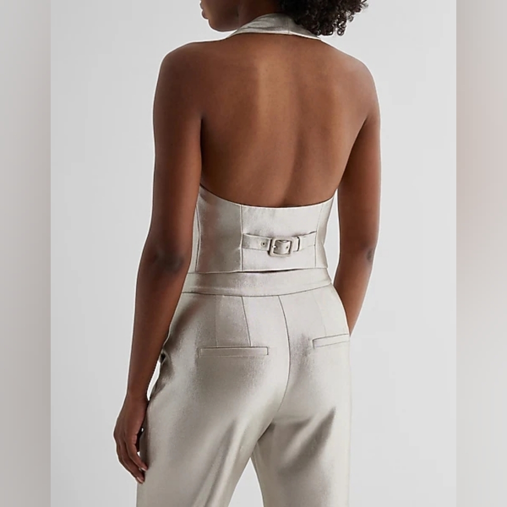Metallic Button Front Halter Vest - image 4